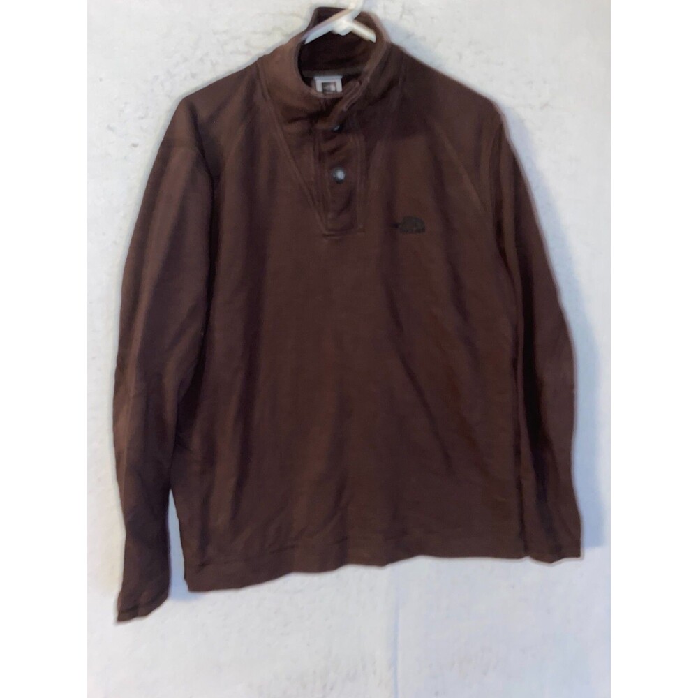 NORTH FACE MENS LONG SLEEVE 1/4  BUTTON PULLOVER SHIRT SZ M Brown 100% Cotton